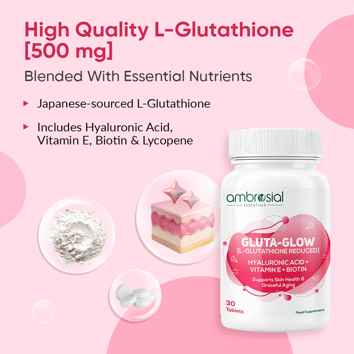 Gluta-Glow L-Glutathione 500mg Tablets